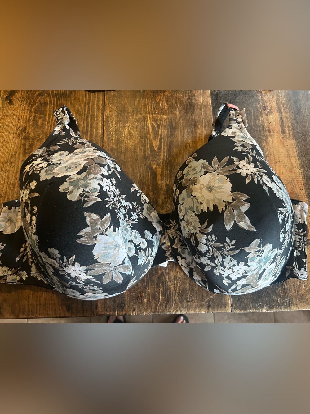 Cacique Size 54DDD Black Floral Lightly Lined Full Coverage Underwire Bra NWT